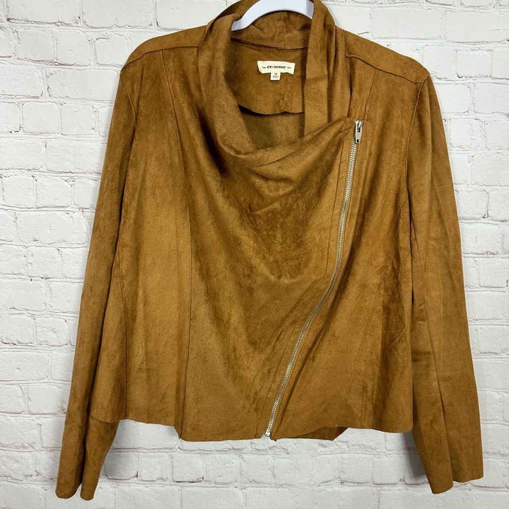 ee:some Jacket Womens Brown Brushed Faux Suede Asymmetrical Zip Size M
